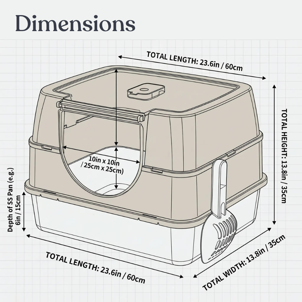 Purrlix Enclosed Cat Litter Box - Low Entry, Stainless Steel Tray