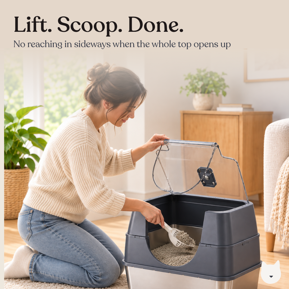 Purrlix Enclosed Cat Litter Box - Low Entry, Stainless Steel Tray