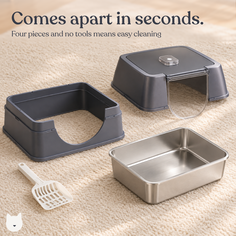 Purrlix Enclosed Cat Litter Box - Low Entry, Stainless Steel Tray