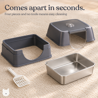 Purrlix Enclosed Cat Litter Box - Low Entry, Stainless Steel Tray