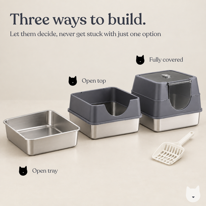 Purrlix Enclosed Cat Litter Box - Low Entry, Stainless Steel Tray