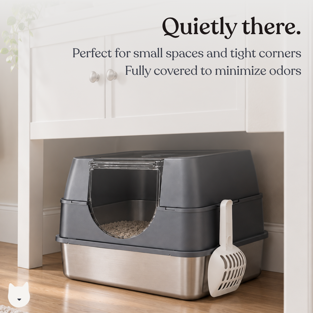 Purrlix Enclosed Cat Litter Box - Low Entry, Stainless Steel Tray