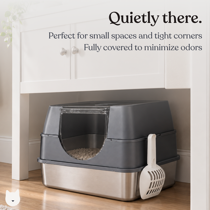 Purrlix Enclosed Cat Litter Box - Low Entry, Stainless Steel Tray