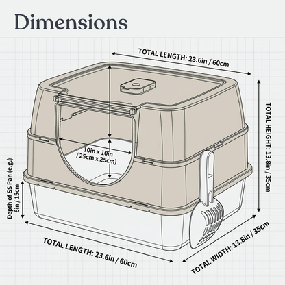 Purrlix Enclosed Cat Litter Box - Low Entry, Stainless Steel Tray