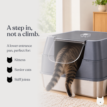 Purrlix Enclosed Cat Litter Box - Low Entry, Stainless Steel Tray